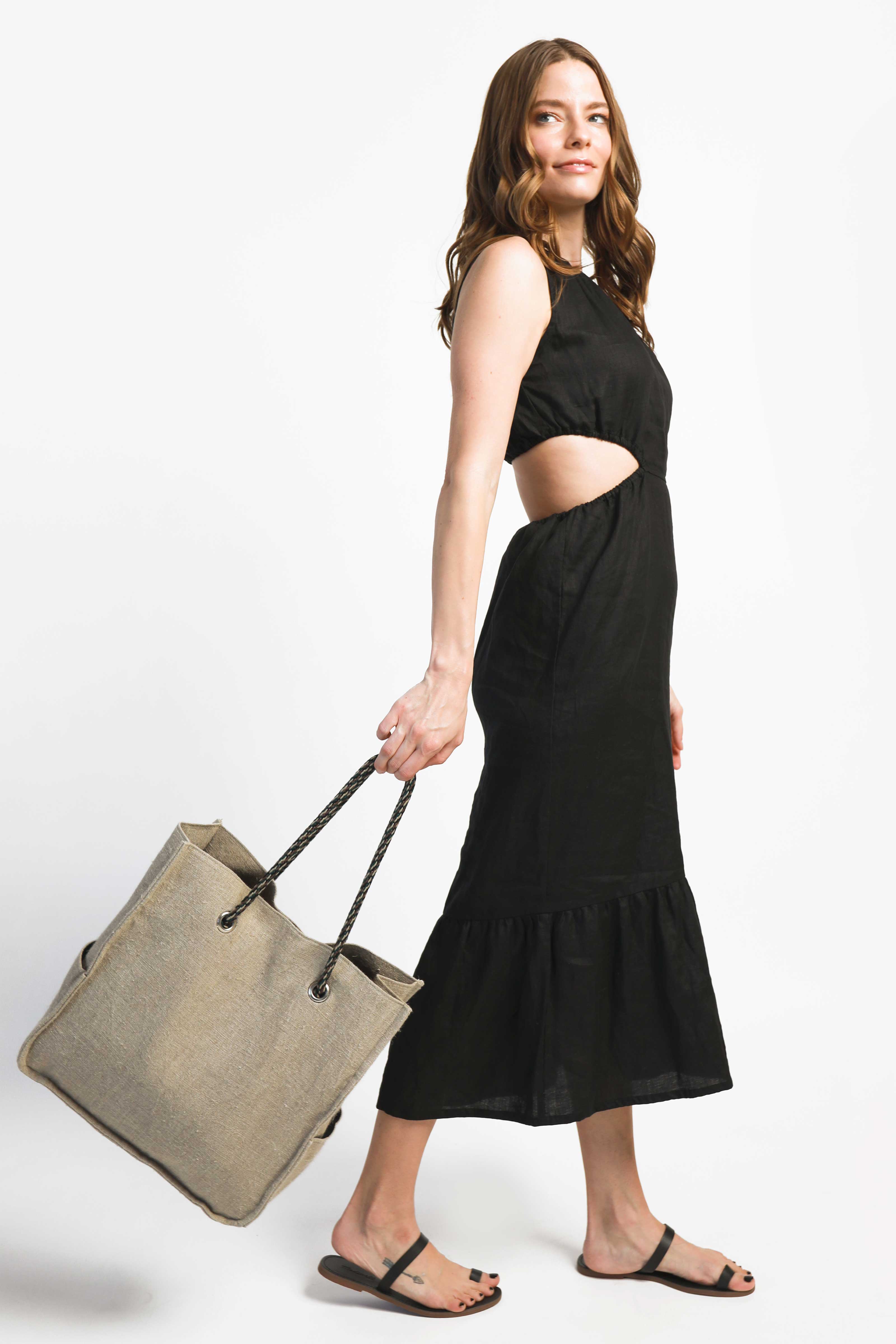 Linen cut out dress - Black