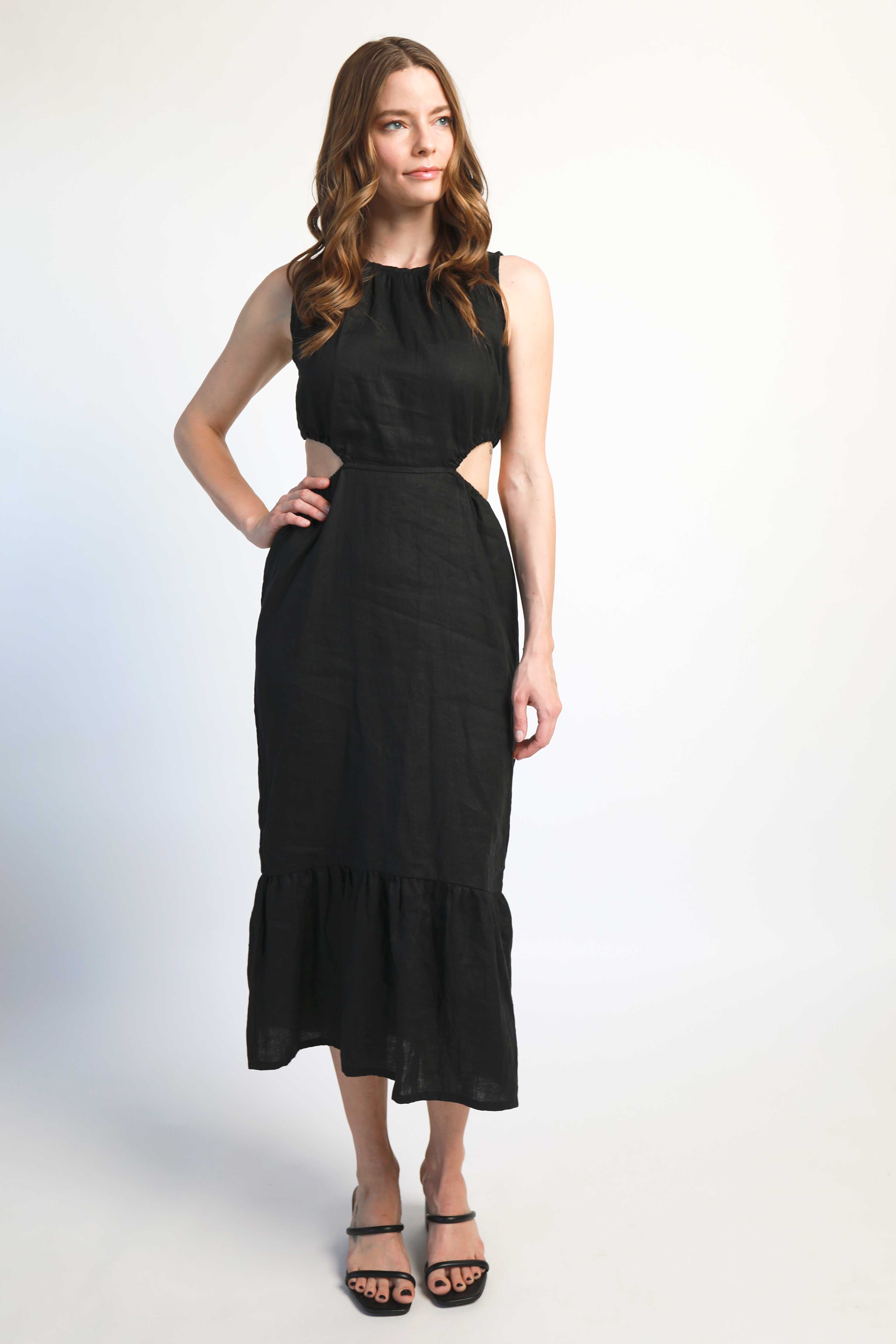 Linen cut out dress - Black