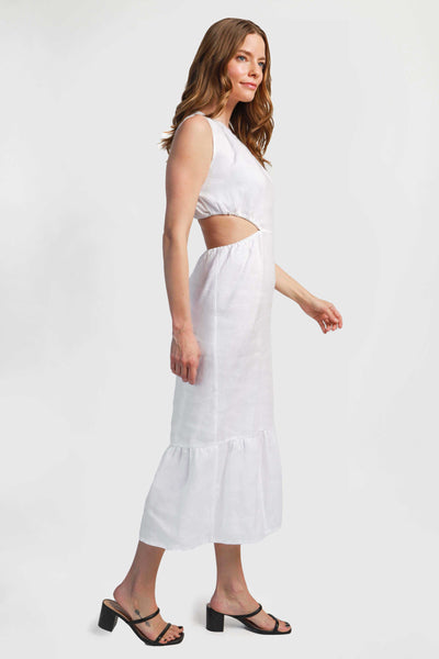 Linen Cut Out Dress - White Large