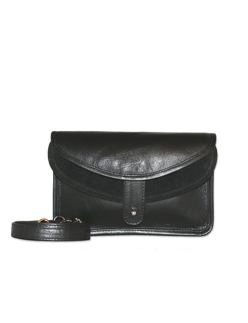 convertible fanny pack in black  leather. Comes with detachable leather belt strap