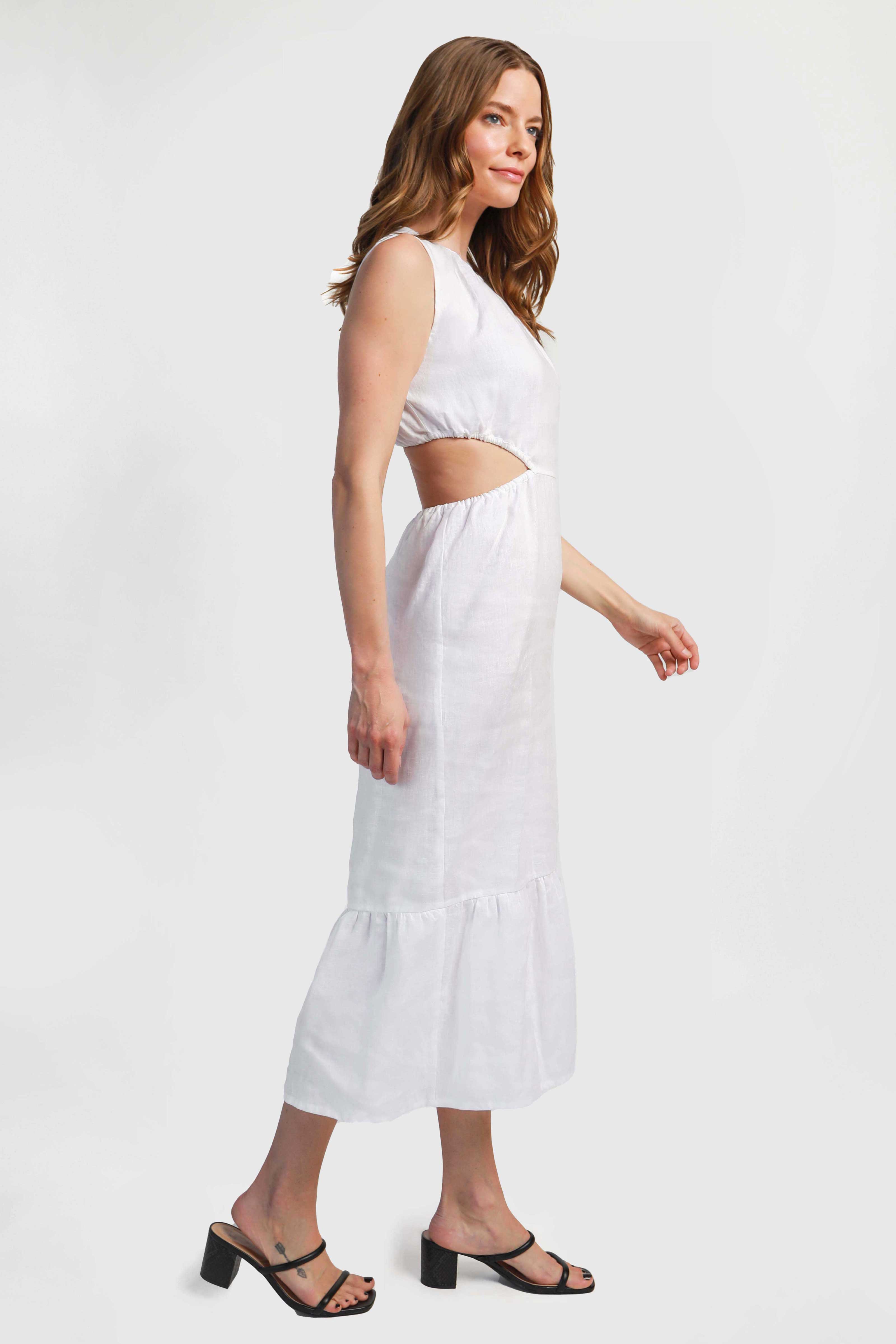 Linen cut out dress - White